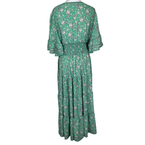 Max Studio Green Floral Maxi Dress Size M vneck wrap front boho cottagecore - Picture 2 of 6